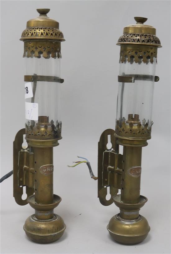 A pair of railway carriage lamps